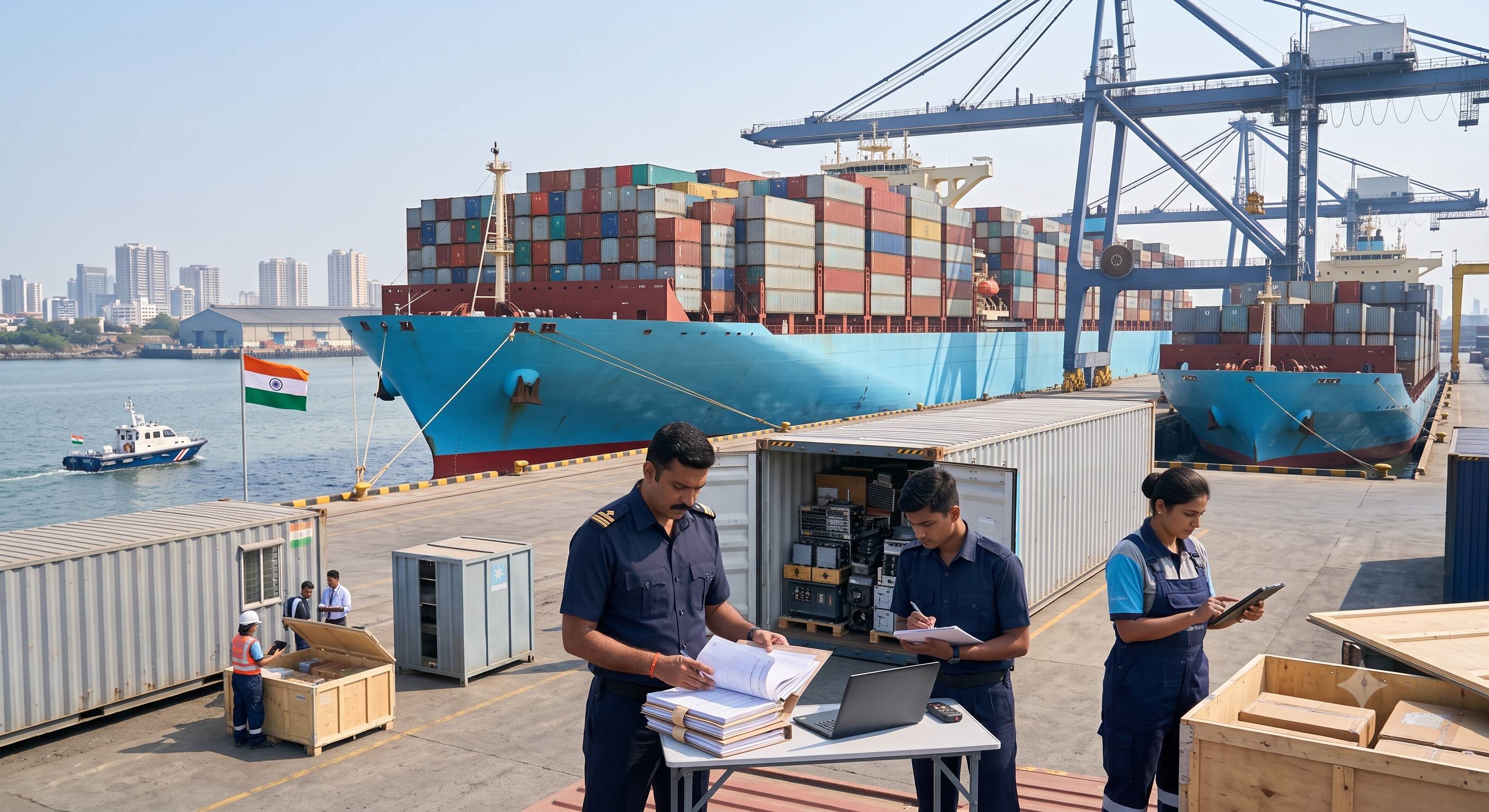 Container vessel loaded and leaving an Indian port